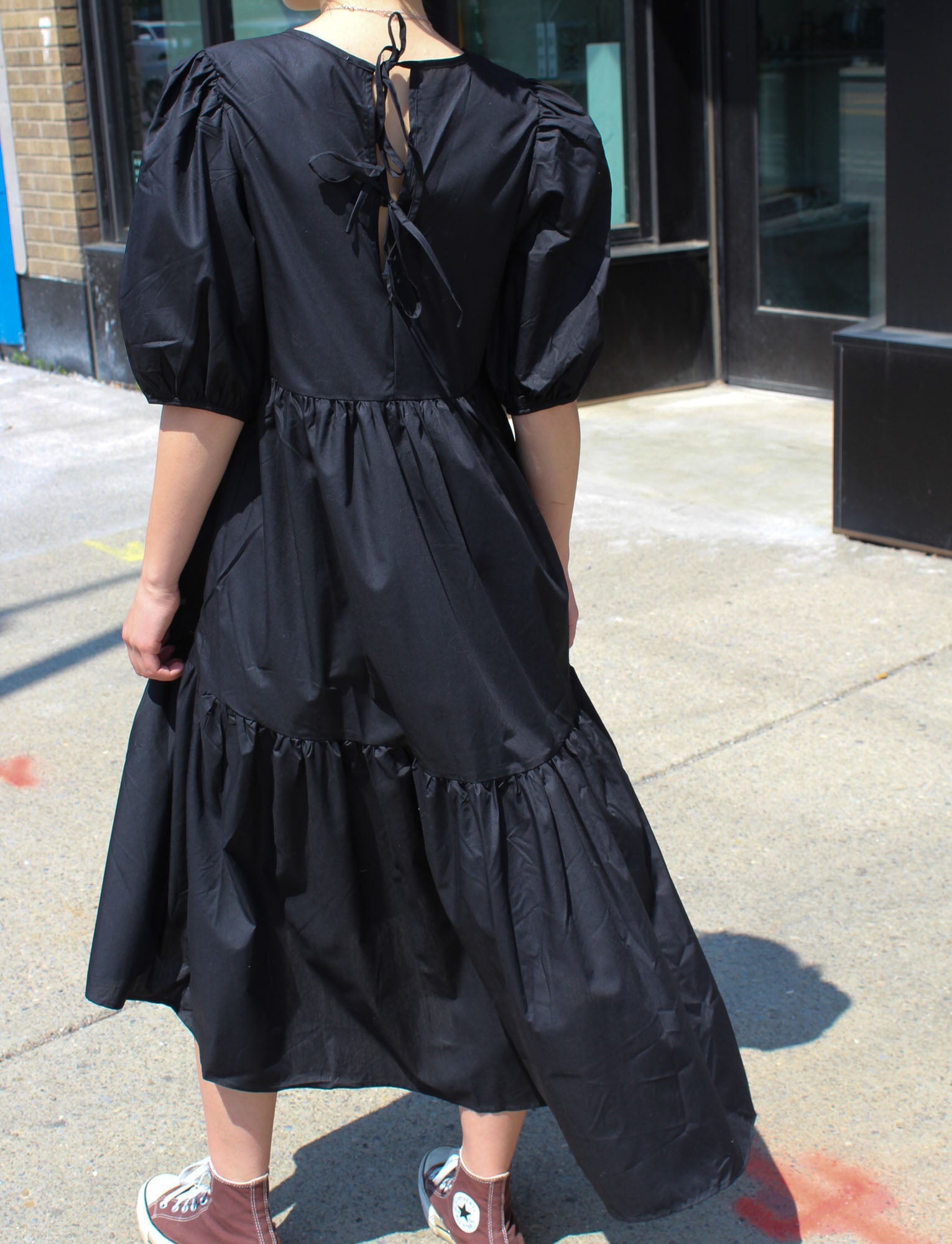 Sydney Tiered Poplin Dress in Black